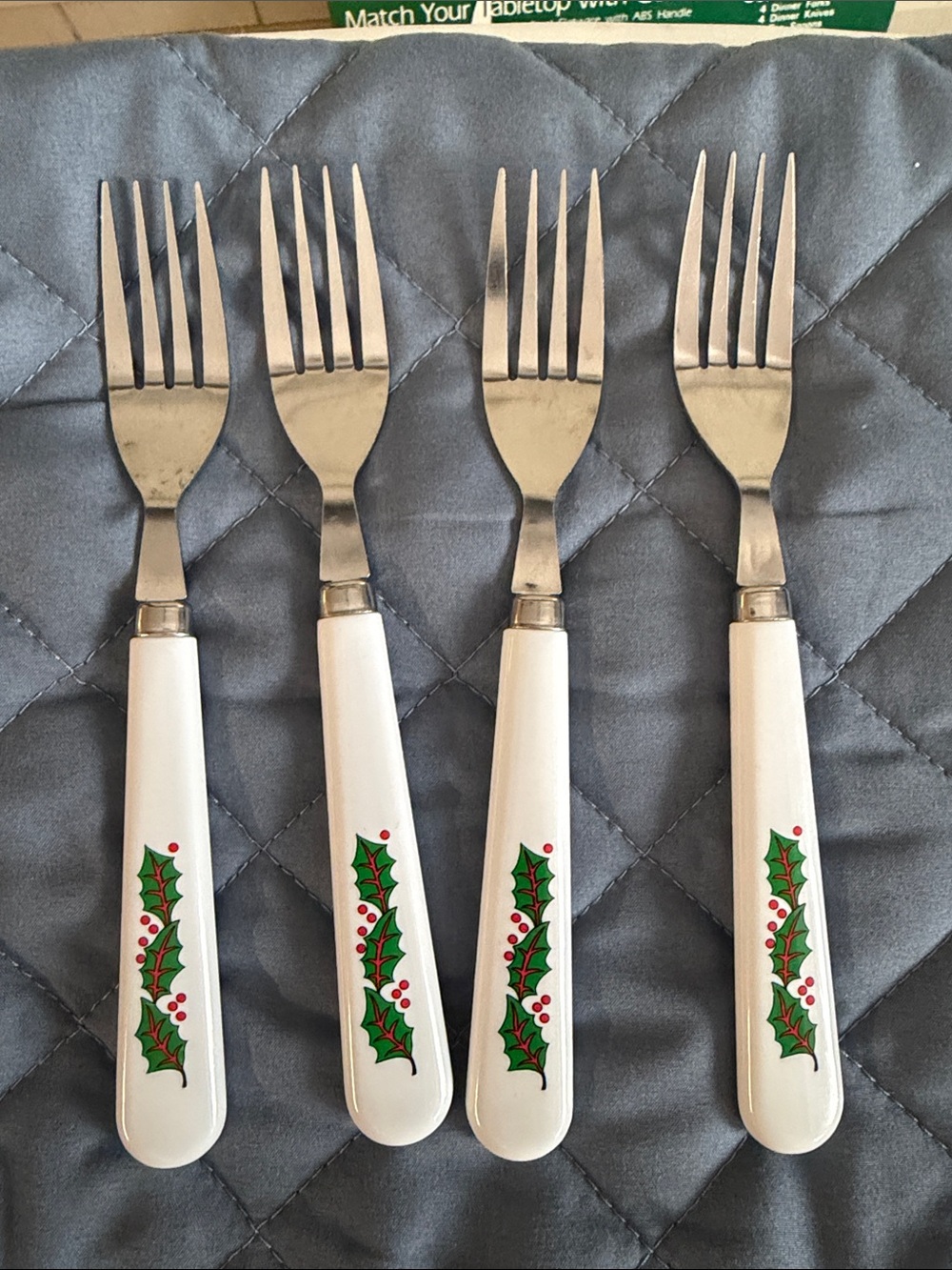 Holiday Holly Stainless Steel Flatware Set - White Handles - Picture 2 of 4